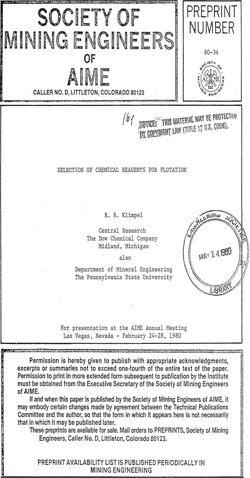 selection of chemical reagents for flotation