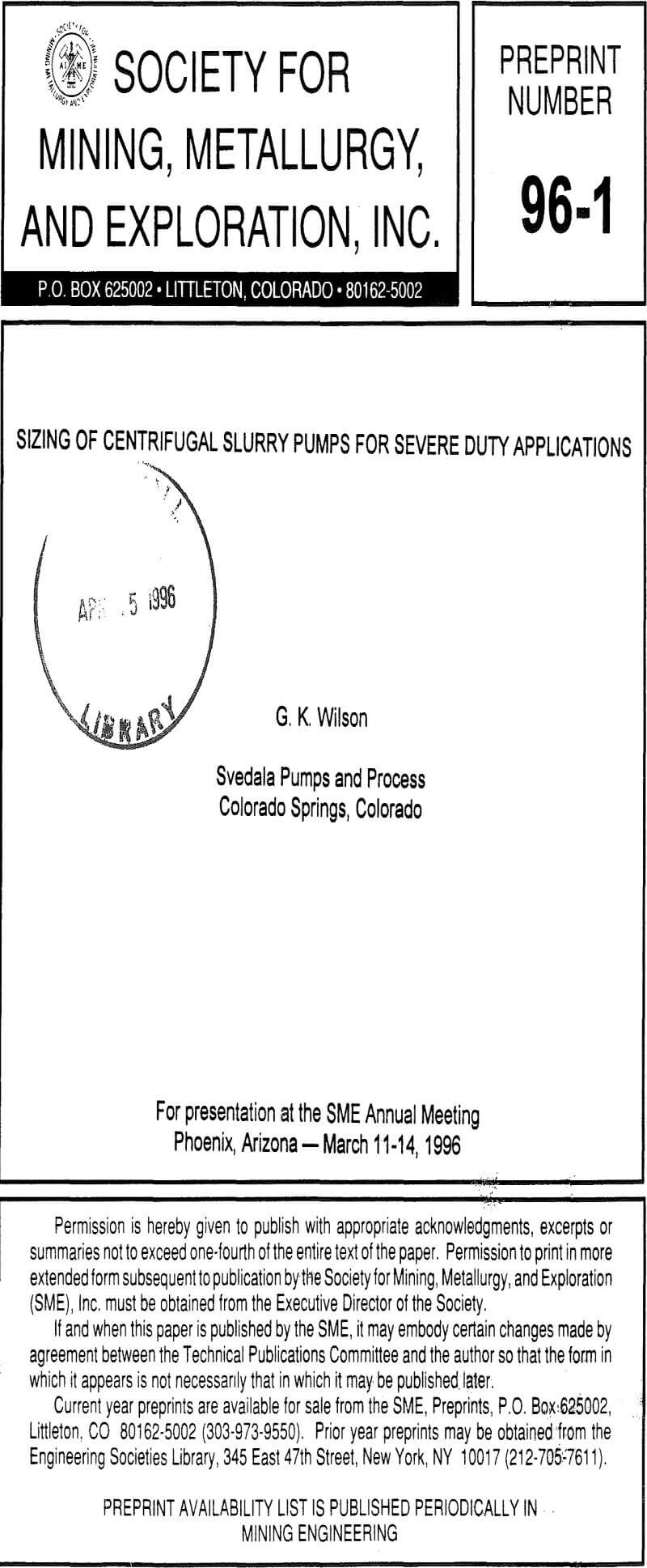 sizing of centrifugal slurry pumps for severe duty applications