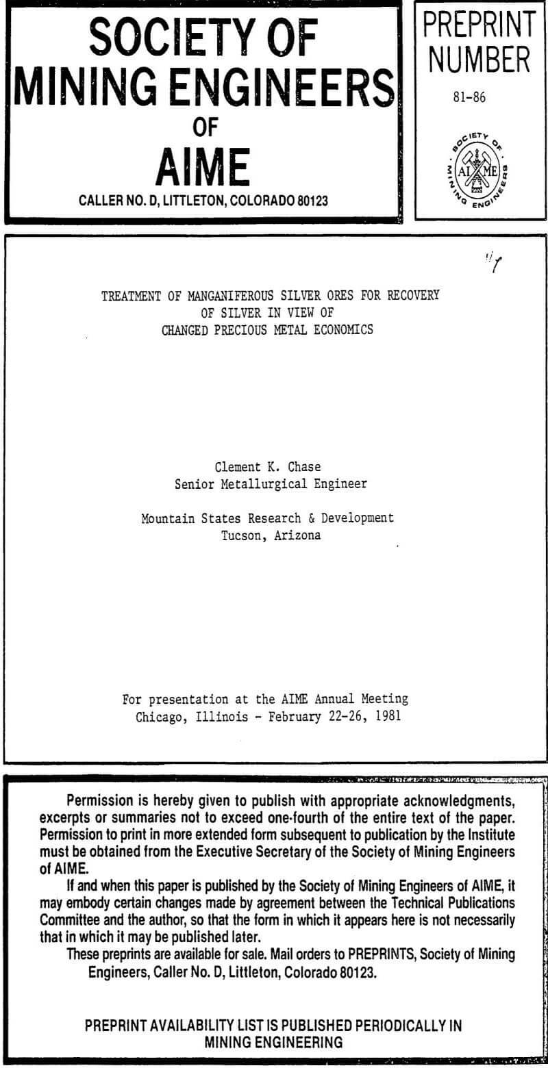 treatment of manganiferous silver ores for recovery of silver