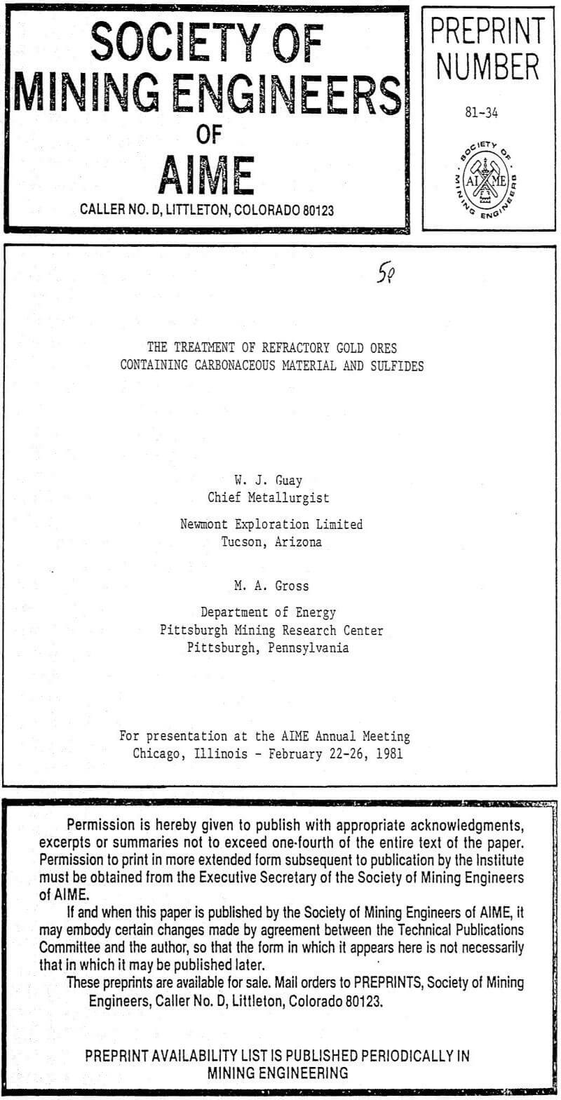 Carbonaceous Gold Ore Treatment Method - 911Metallurgist